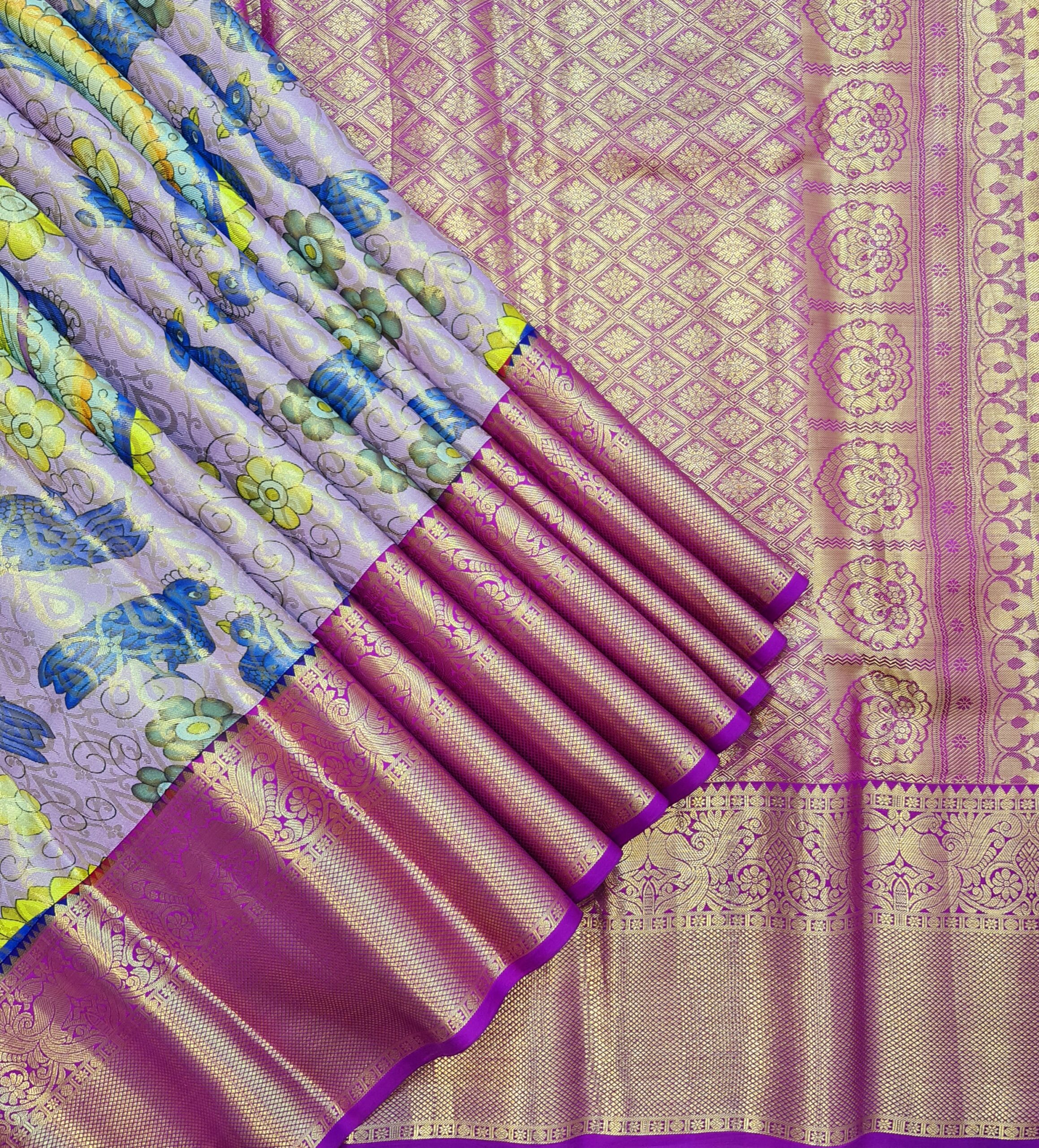 Buy Kanchipuram Silk Saree, Purple Colour Designer Bollywood Saree,wedding  Wear Saree, With Exclusive Weaving,designer Saree Online in India - Etsy