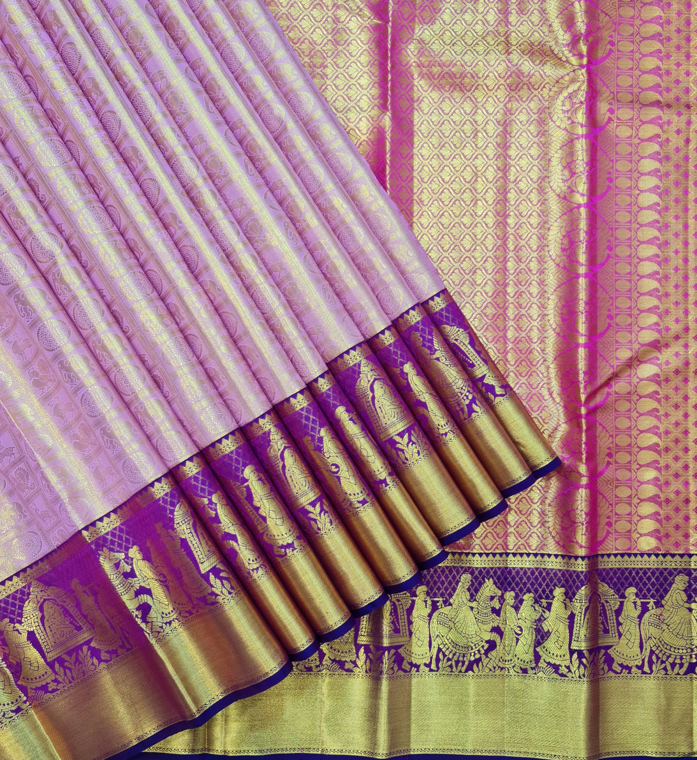 Lilac Kanjivaram Silk Saree With Floral Jaal Weaving | Singhania's