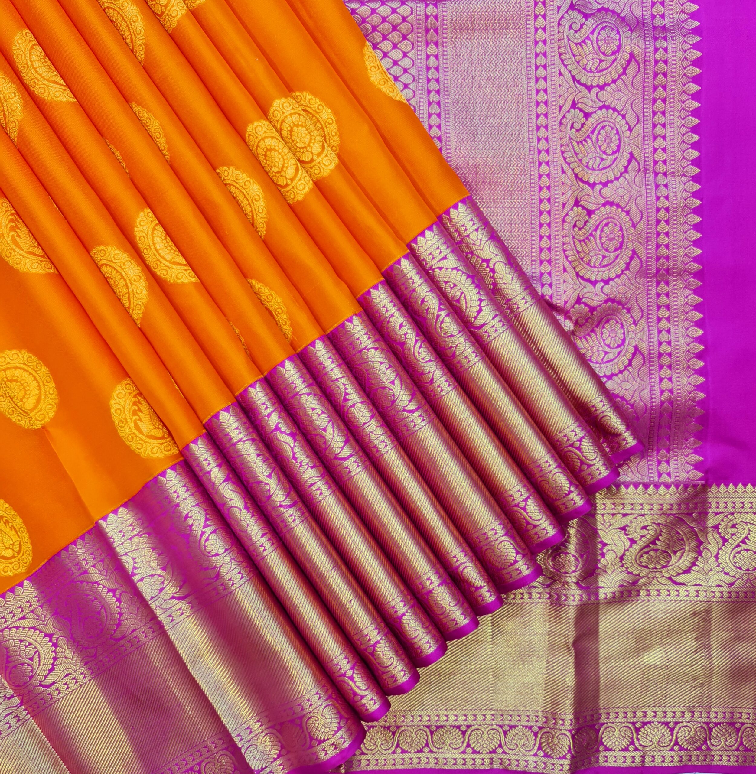 Papaya Orange And Pink Printed Patola Silk Saree | Kolour